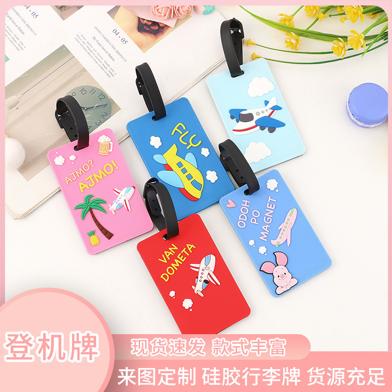 Pvc Soft Rubber Luggage Tag Boarding Trolley Case Tag Travel Backpack Checked Anti-Lost Label Tag Can Be Customized
