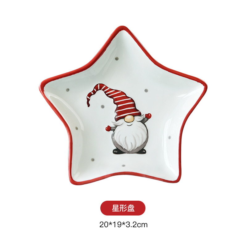 Juego de vajilla de platos de Papá Noel nórdico tazón de ensalada de arroz en relieve tazón de cerámica de plato plano occidental tetera