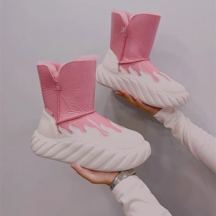 Snow boots women's fur one pink European 2024 winter new muffin thick-soled fleece-lined warm short boots