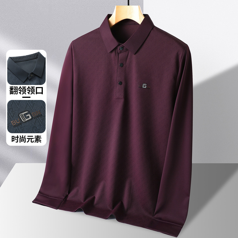 2025新款爸爸秋装翻领t恤长袖春秋季男士打底polo衫中老年人衣服|undefined