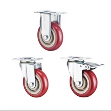 中型聚氨酯PVC枣红脚轮3寸4寸5寸万向轮带刹车滚轮平板手推车轮子