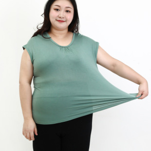 Modal T-shirt women's sleeveless chubby girl short-sleeved bottoming shirt top middle-aged plus size Ice Silk home T-shirt