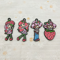 卡通欧美热销草莓女孩 DIY饰品配件合金滴油吊坠钥匙扣耳环挂件