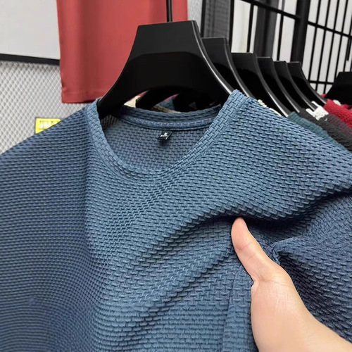 Men's Ice Silk Quick-Dry T-Shirt Summer Short Sleeve Mesh Breathable Sports Half-Shirt for Running Fitness Large Size