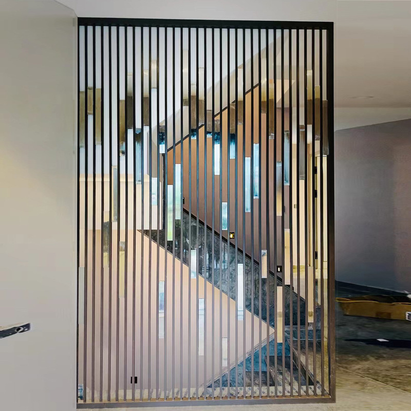 Light luxury vertical mirror screen living room stair partition hotel office grille decorative baffle stainless steel hallway