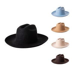 歐美秋冬新款時尚休閒羊毛呢翹邊爵士禮帽戶外逛街保暖凹造型氈帽