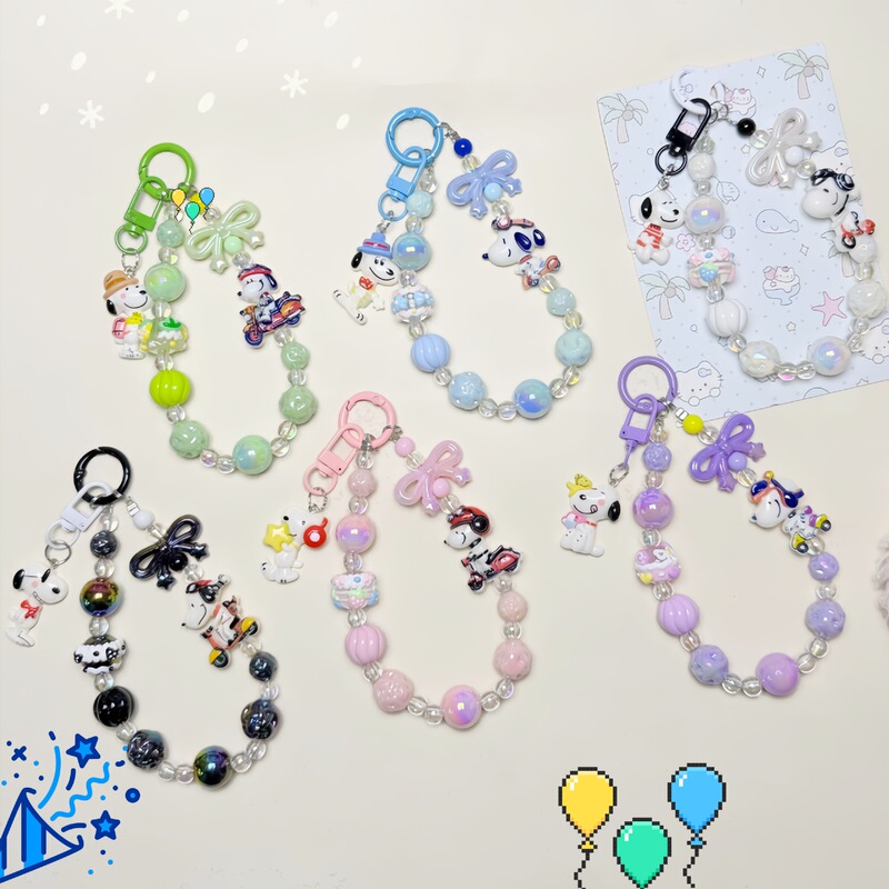 New Cartoon Snoopy Puppy Phone Chain Doll Beaded Pendant Keychain Bag Charm Small Gift Accessory