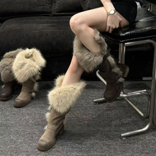 乌托邦~粗跟高筒两穿雪地靴女加绒保暖长筒骑士靴毛毛大棉鞋