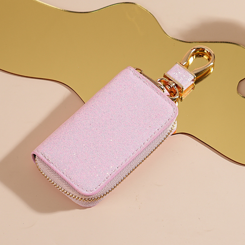 Transfronterizos sequinilla bolsas de llaves de automóviles unisex bolsas de almacenamiento de llaves de automóviles estrella brillante colgante de cuero llavero
