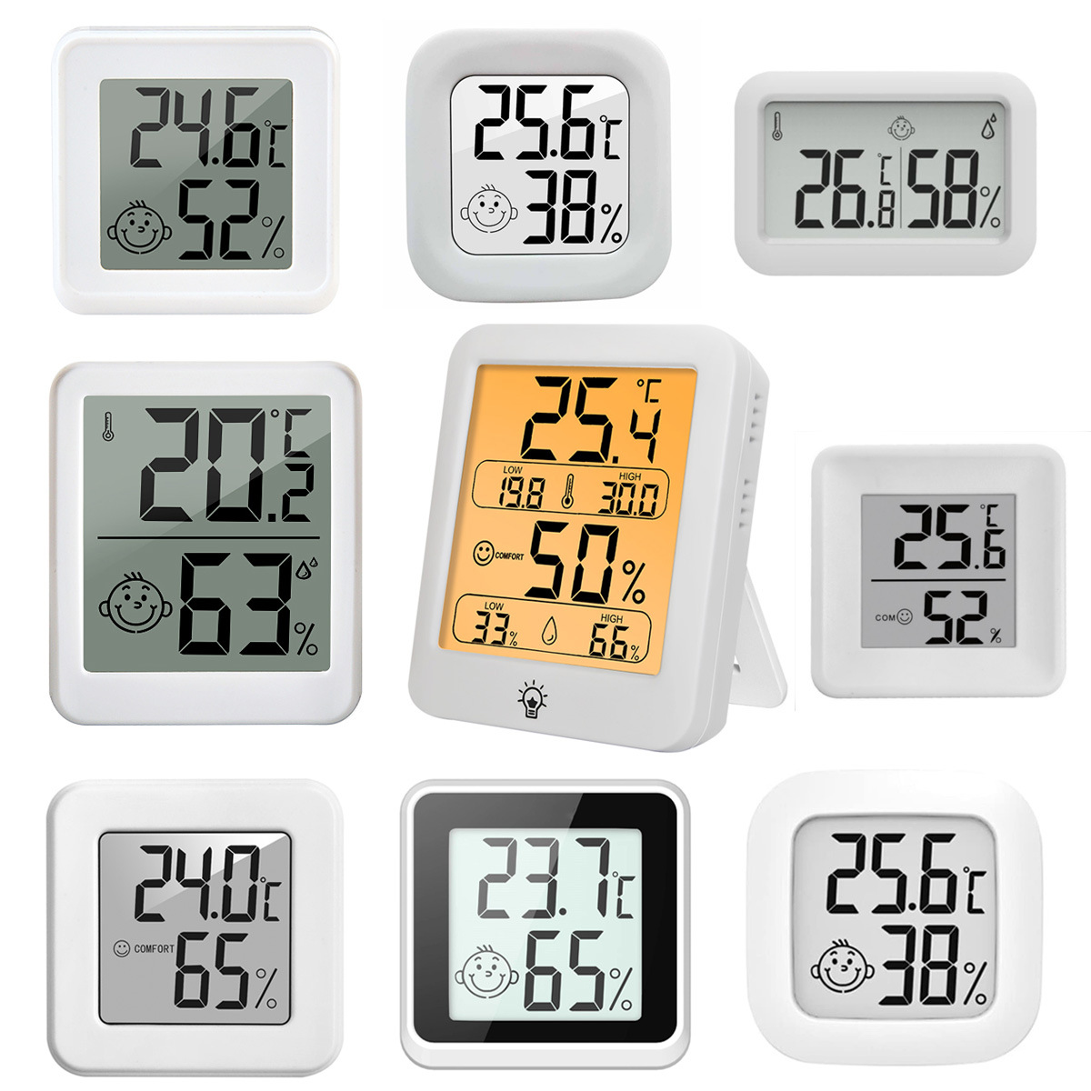 亚马逊室内超薄迷你电子温湿度计 金属支架磁吸高精度环境温度计