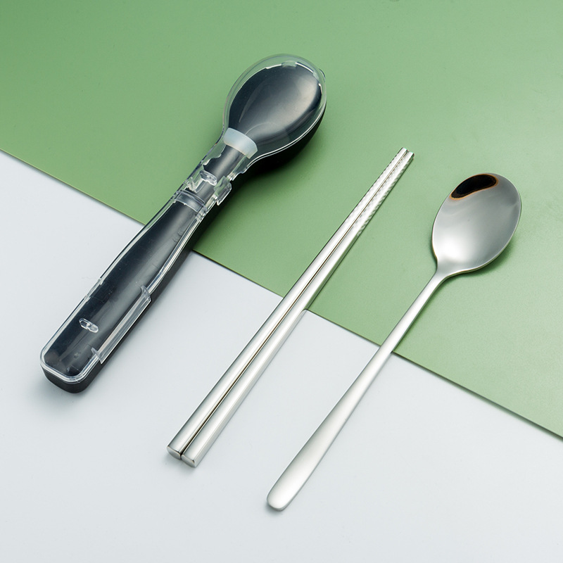 304 vajilla de acero inoxidable conjunto de tres piezas tenedor cuchara palillos estudiante trabajador de oficina de viaje vajilla Flip caja