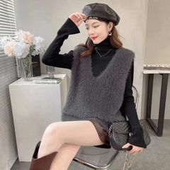 防水貂绒经典马甲秋季大码甜美宽松显瘦高级独特别致毛针织衫外穿