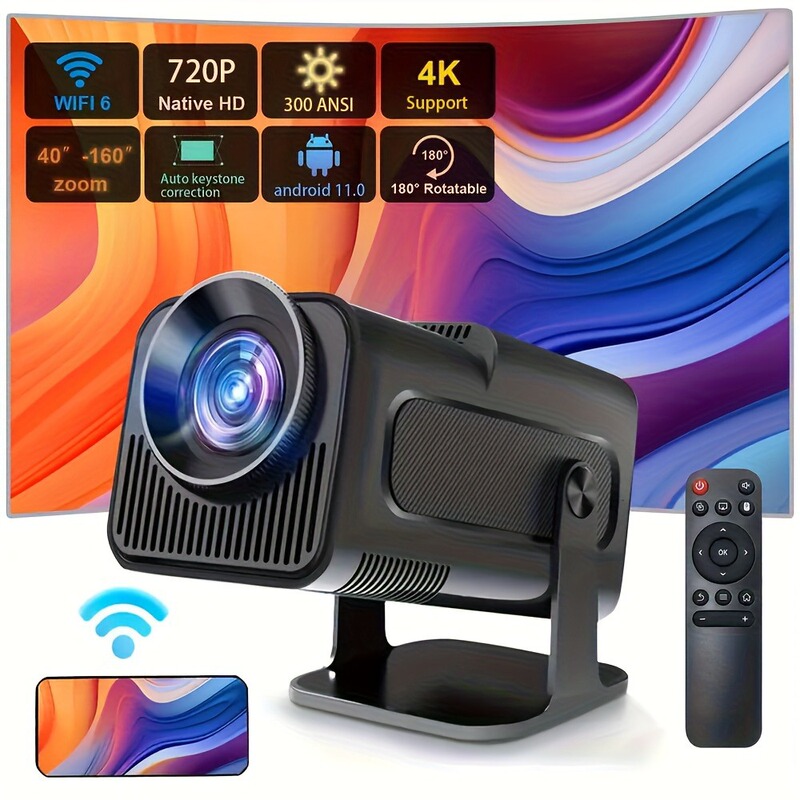 Mini Projector with Wifi and Bluetooth1080P 4K Portable Outdoor Movie Projector,270 °
