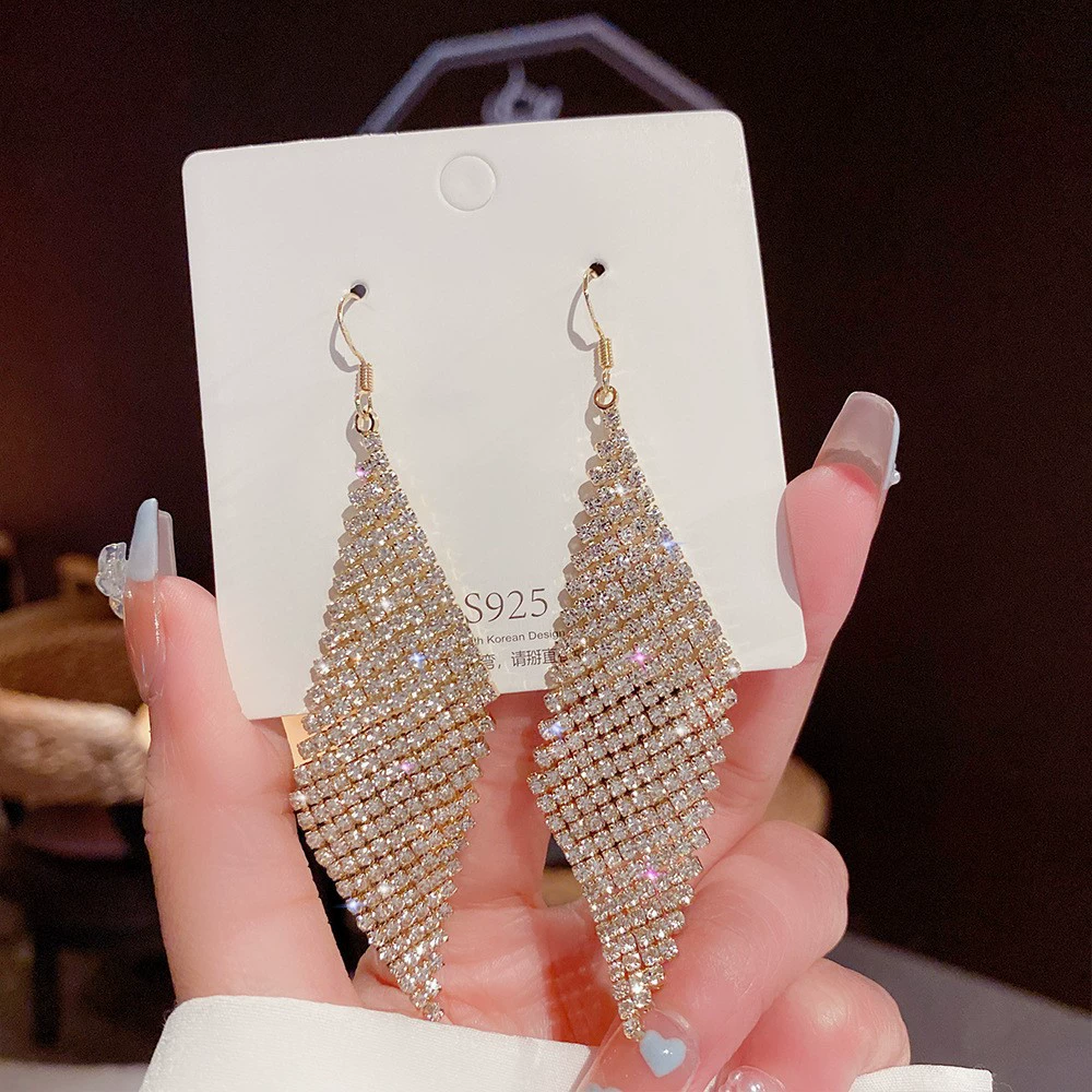 Серьги из серебра 925 пробы, Tassel из циркония, длинная легкая подвеска