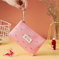 Korean version INS girl heart coin purse organizer minimalist portable makeup bag fashionable pastoral travel mini canvas bag