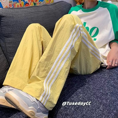 Three Stripes Stitched Casual Pants 2024 Autumn Quick-Dry Summer American Street Wide Leg Long Pants Loose Pants