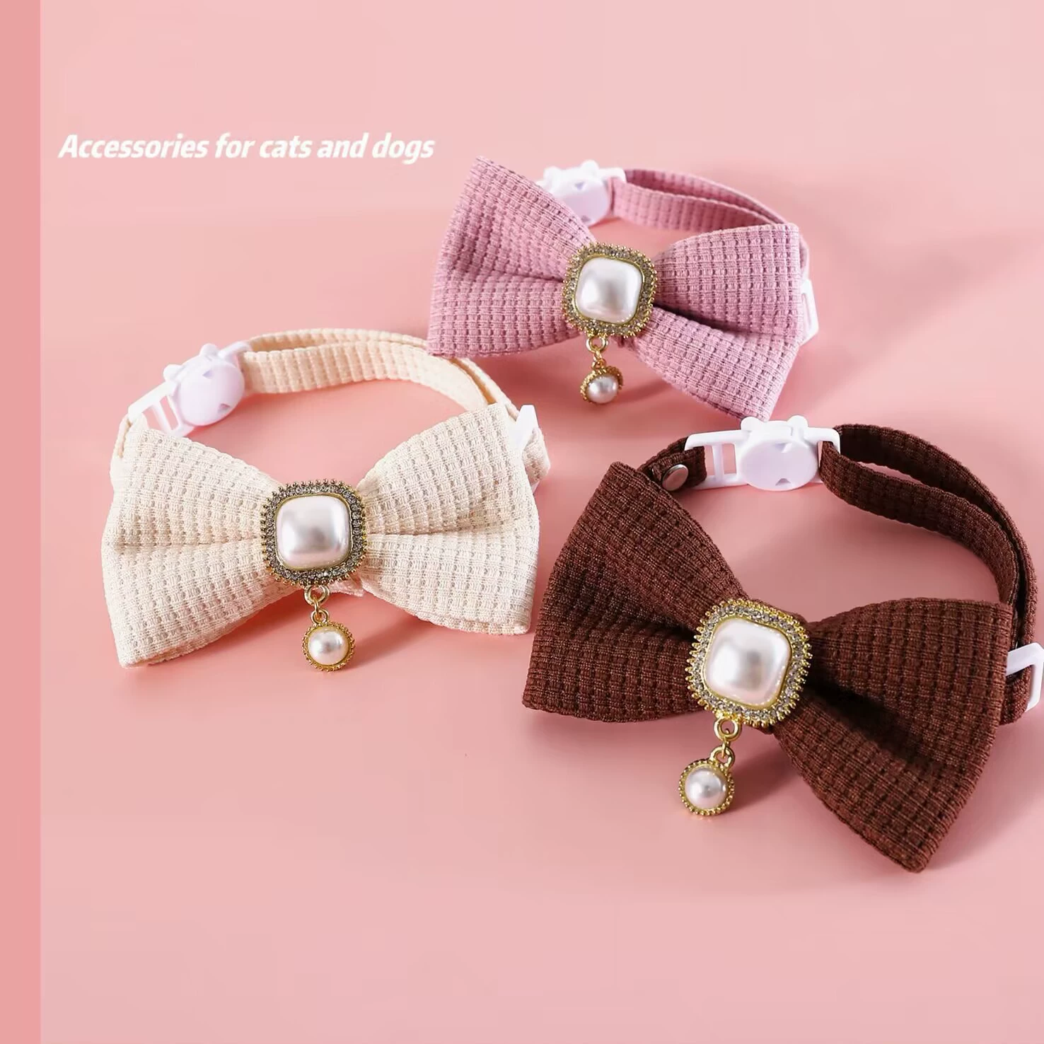 Домашние животные ошейник в стиле ретро жемчужный кошачий нагрудник в клетку вафель-бабочка милое ожерелье с бантом