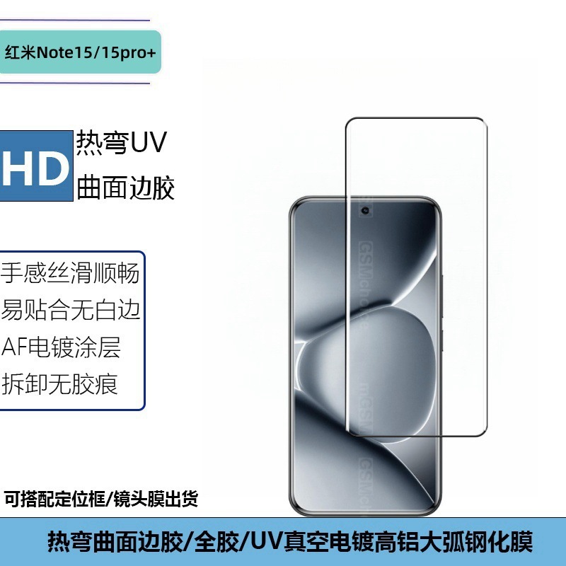 适用Redmi红米note15透明丝印镜头膜15pro+曲面UV边胶防窥钢化膜|undefined