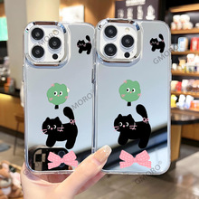 ins风猫咪手机壳适用于iphone17镜面壳IP16pro外贸苹果15pm小清新
