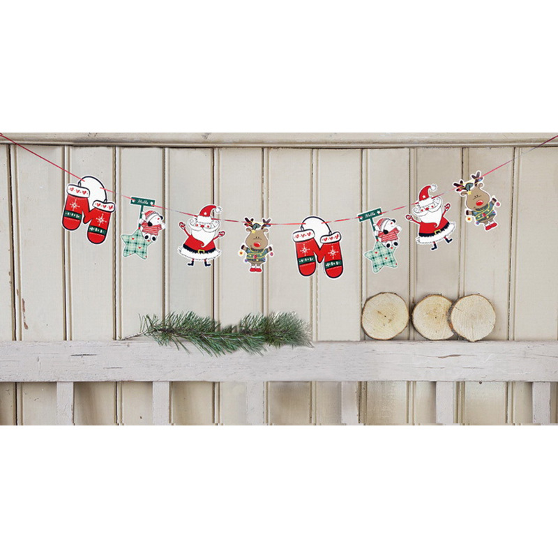 Banderas navideñas transfronterizas en stock, 24 tipos de banderas de dibujos animados, decoraciones navideñas al por mayor de fabricantes, admiten pedidos de lotes mixtos.
