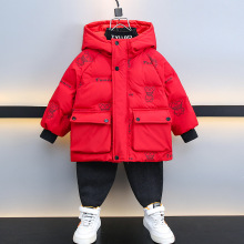 男童冬季红色羽绒服2025新款洋气儿童白鸭绒拜年服中小童冬装外套