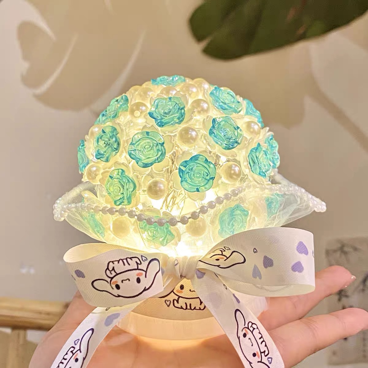 Girlish Heart Artificial Rose Handheld Flower Desktop Atmosphere Night Light 520 Qixi Festival Handmade DIY Ornament For_voghion.com