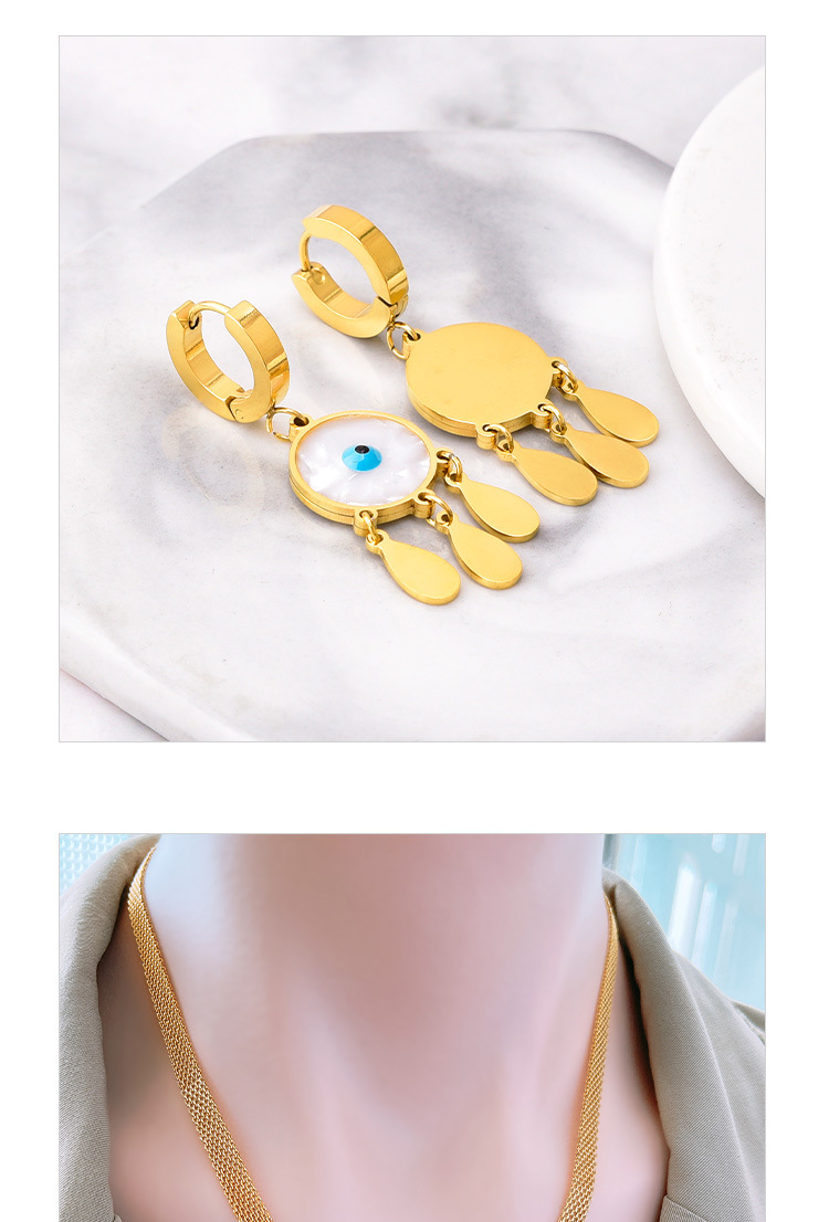 Fashion Devilu0027S Eye Titanium Steel Plating Inlay Shell Earrings Necklace