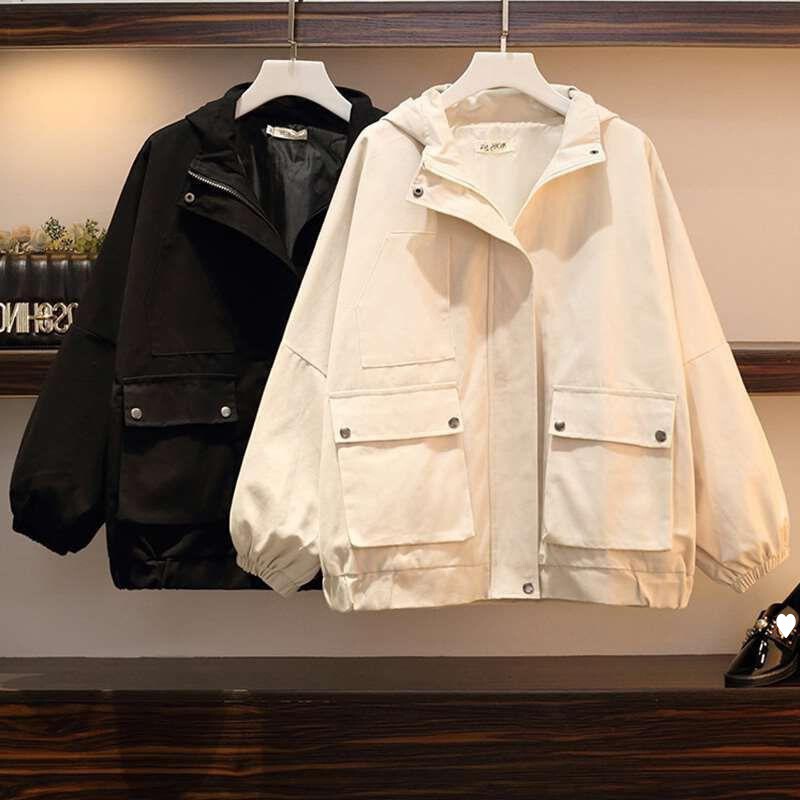 Large size women's clothing 200kg fat sister 2022 spring clothing tooling cold fashion students long sleeve cardigan coat