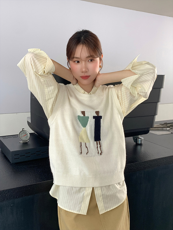 衣尔衫 几何艺术 羊毛休闲韩系无袖针织背心女叠穿百搭马甲0551|undefined