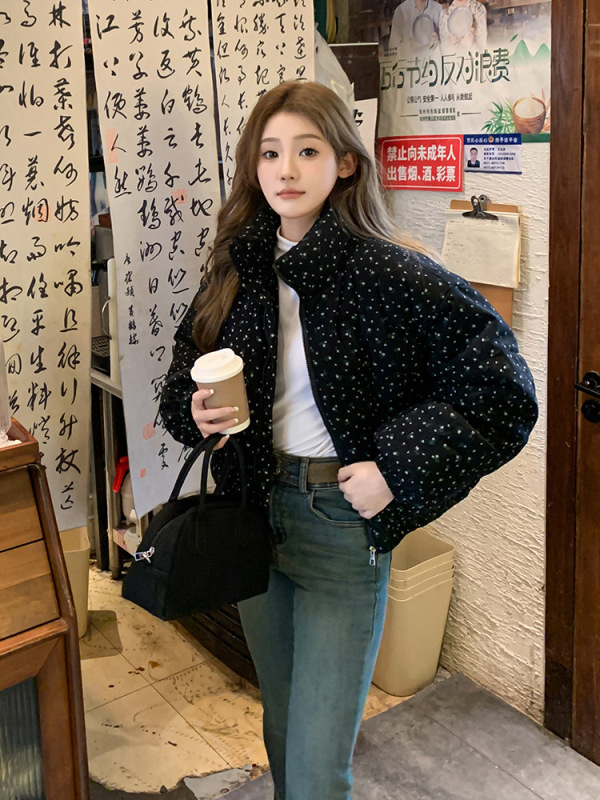棉衣女短款2025冬新款韩版宽松羽绒棉服清新甜美学生碎花面包服潮|undefined