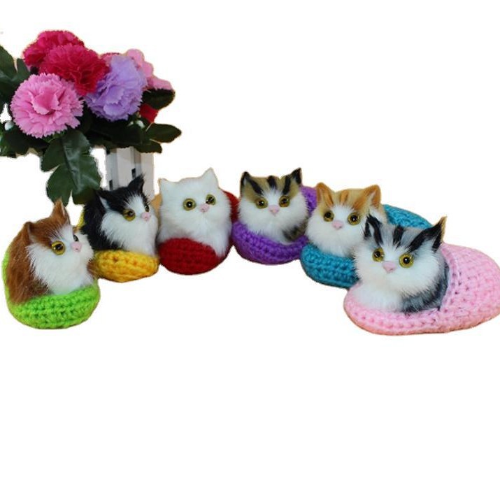 Simulación gato llamará lindo gatito peluche juguete simulación gato decoración zapatillas gato muñeca gato suministro directo de fábrica