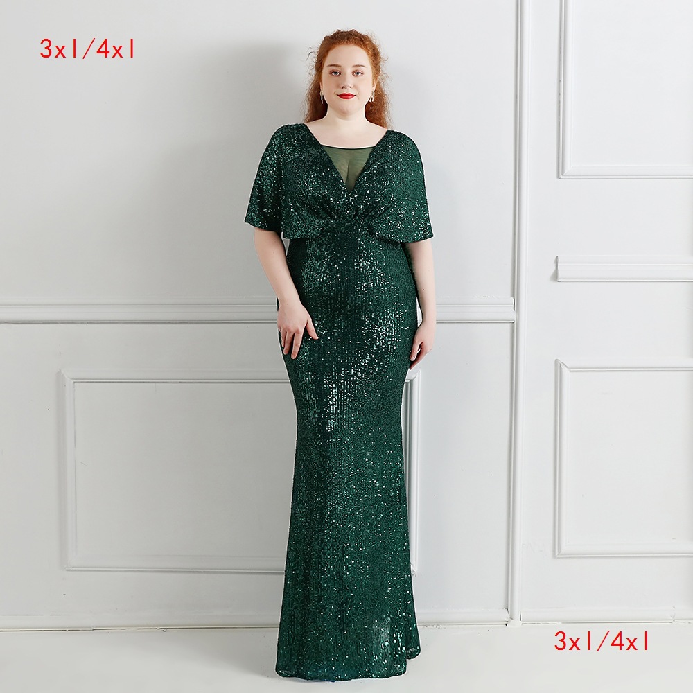 18013-S# Long Sequins Super Fat Size Plus Size Fat Size Fat Beauty Dress Banquet Evening Dress