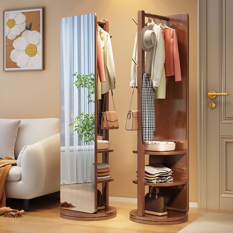 단단한 나무 드레싱 거울 가정용 회전식 바닥 거울 침실 통합 전신 거울 간단한 옷 보관함