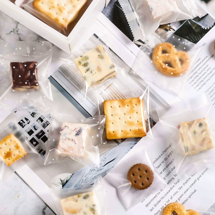 雪花酥包装袋自粘自封袋新年牛轧糖曲奇饼干糖果纸透明食品机封袋