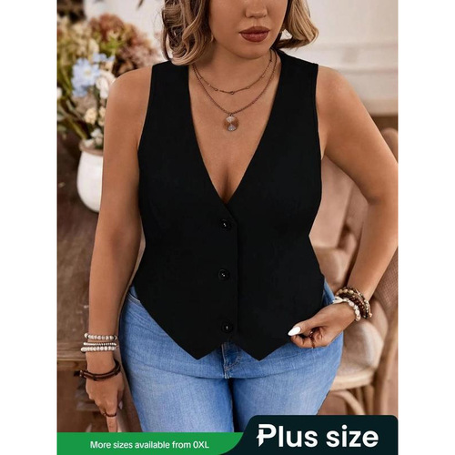 Solid Color V-neck Vest Casual Basic Fitted Sleeves