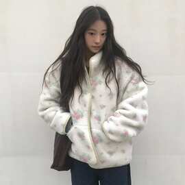 跨境 韩系温柔甜美田园风百搭小清新花朵卫衣绒衫外套