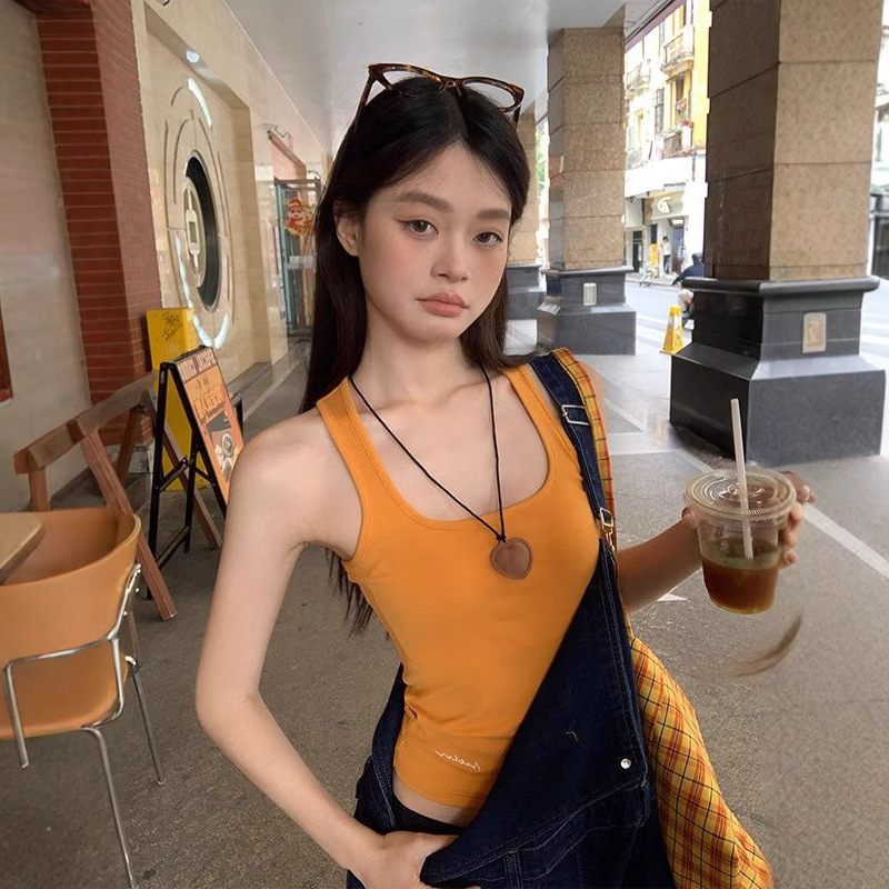 Orange I-shaped Vest Women's Summer Outer Wear Inner Slim-fit Slimming Dopamine American Style Hot Girl Short Sling Top