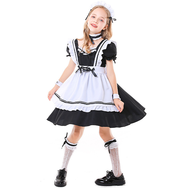 Dress up Game Character Maid Costume, Warm and Cozy Travel Around the World Black and White Maid Suit, Parent-Child Game Activity Outfit