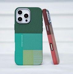 适用iPhone17promax凯夫拉纹理方块磁吸手机壳苹果16防摔保护套15