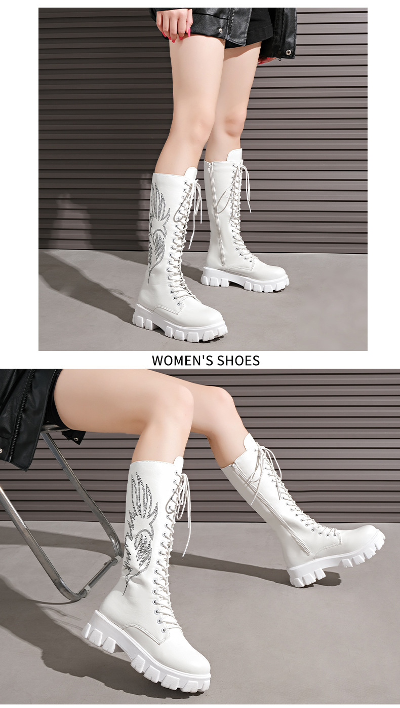 Women's Retro Knee High Cowboy Boots Plus Size Embroidered Shoes_voghion.com