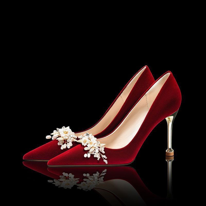 Bridal Xiuhe dress wedding shoes wedding dress 2024 New Chinese high heel maternity two-way toast shoes not tired feet stiletto heel