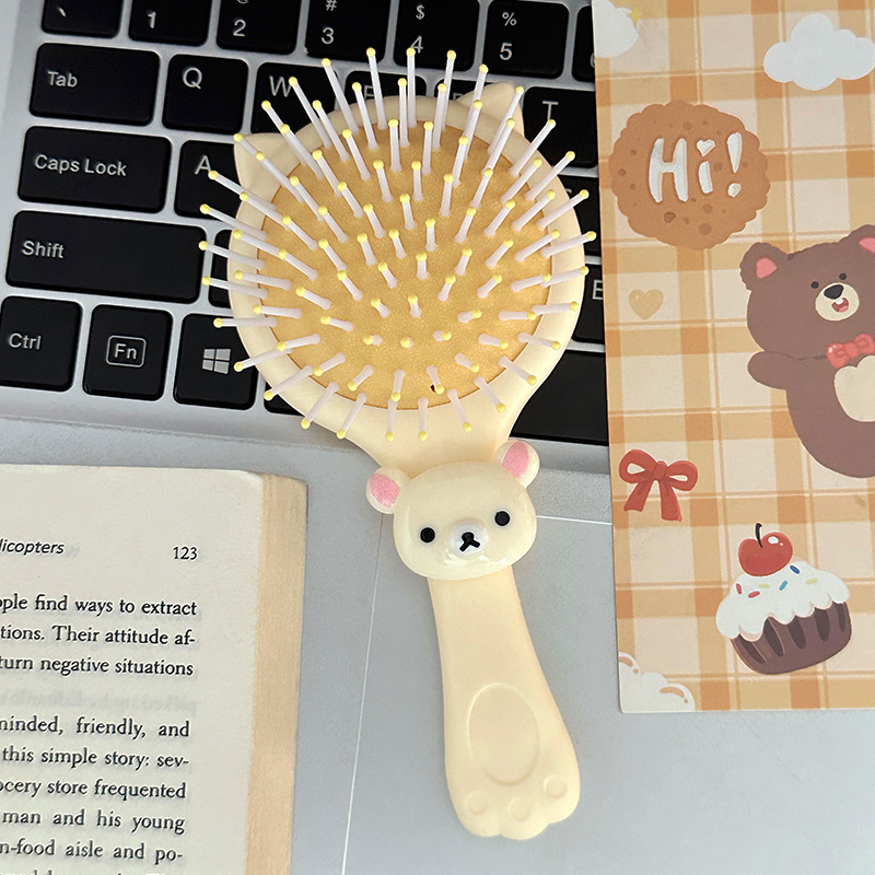 Cat ear mirror comb - yellow Rilakkuma pink ears