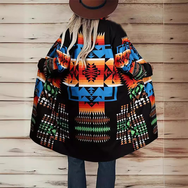 Summer New Style Personalized Fashion 3D Printed Cotton and Linen Ethnic Loose Long Knitted Cardigan Jacket