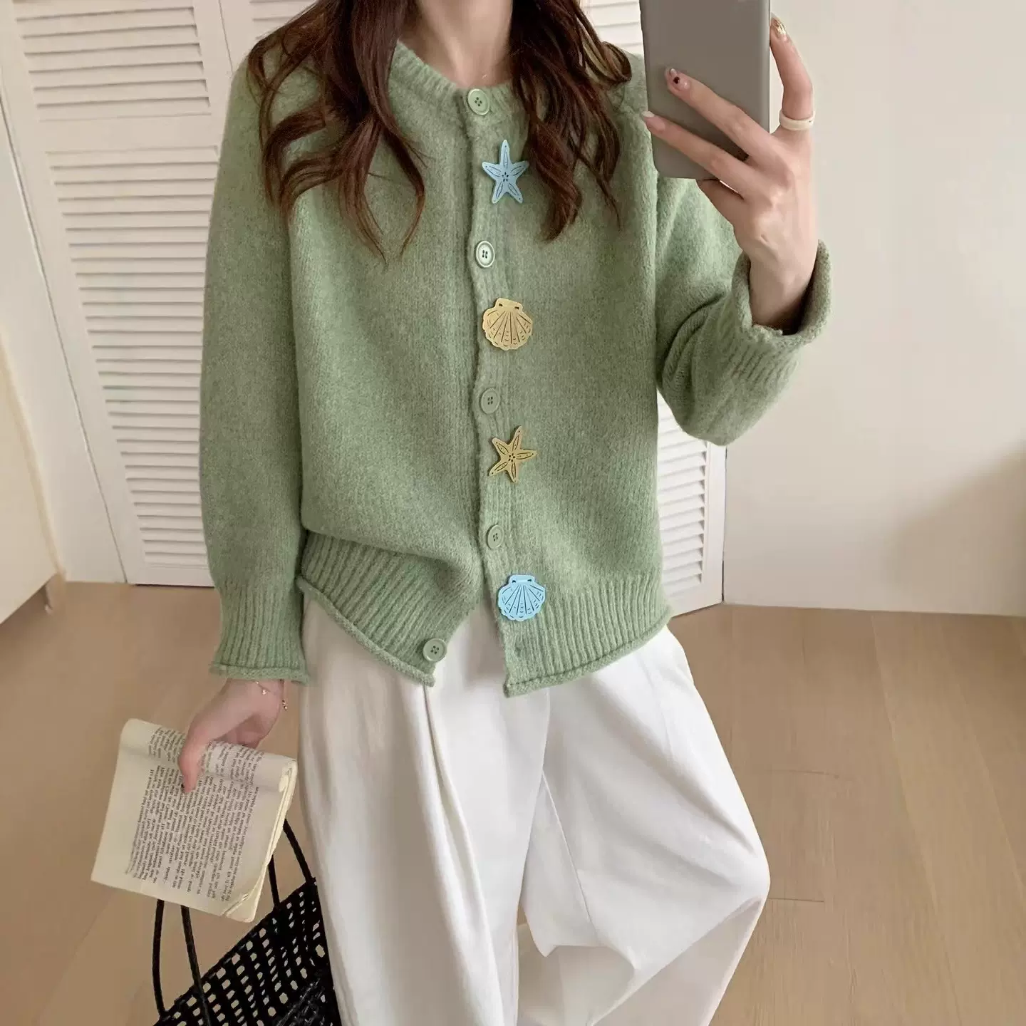 韩系软糯重工纽扣开衫针织衫2025新款秋冬宽松慵懒风毛衣女外套潮