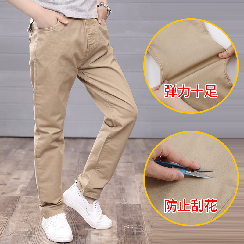 兒童長褲卡其色夏季薄款校服褲子中大男童學生卡其色校褲一件代發