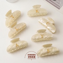 跨境热销金色创意字母发夹后脑勺鲨鱼夹金粉亚克力9cm抓夹发饰女