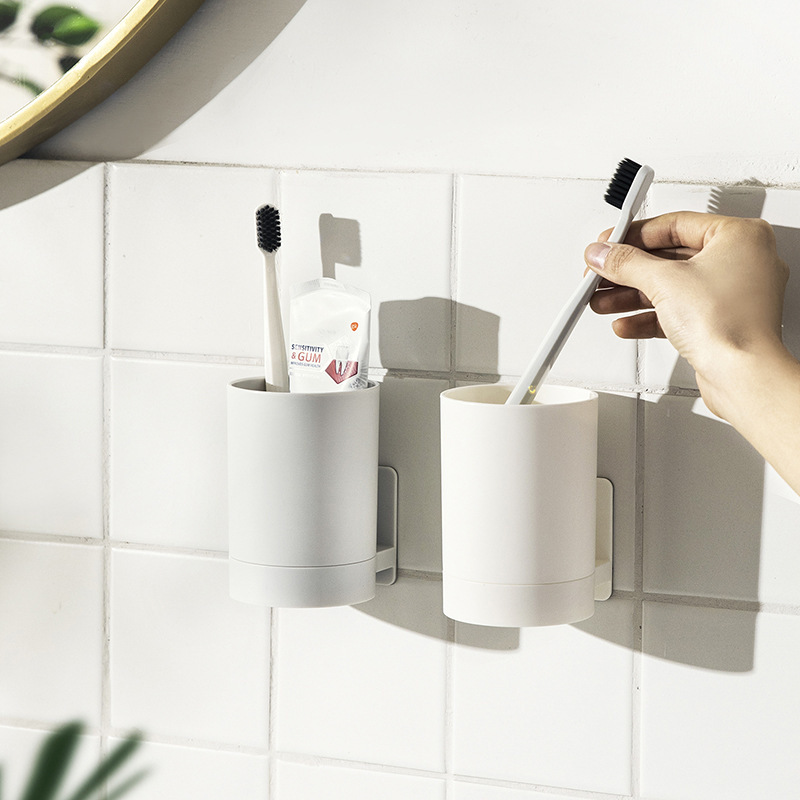 522 Japanese-Style Simple Punch-Free Paste Wall-Mounted Bathroom Toothbrush Cup Storage Drain Wall-Mounted Gargle Cup