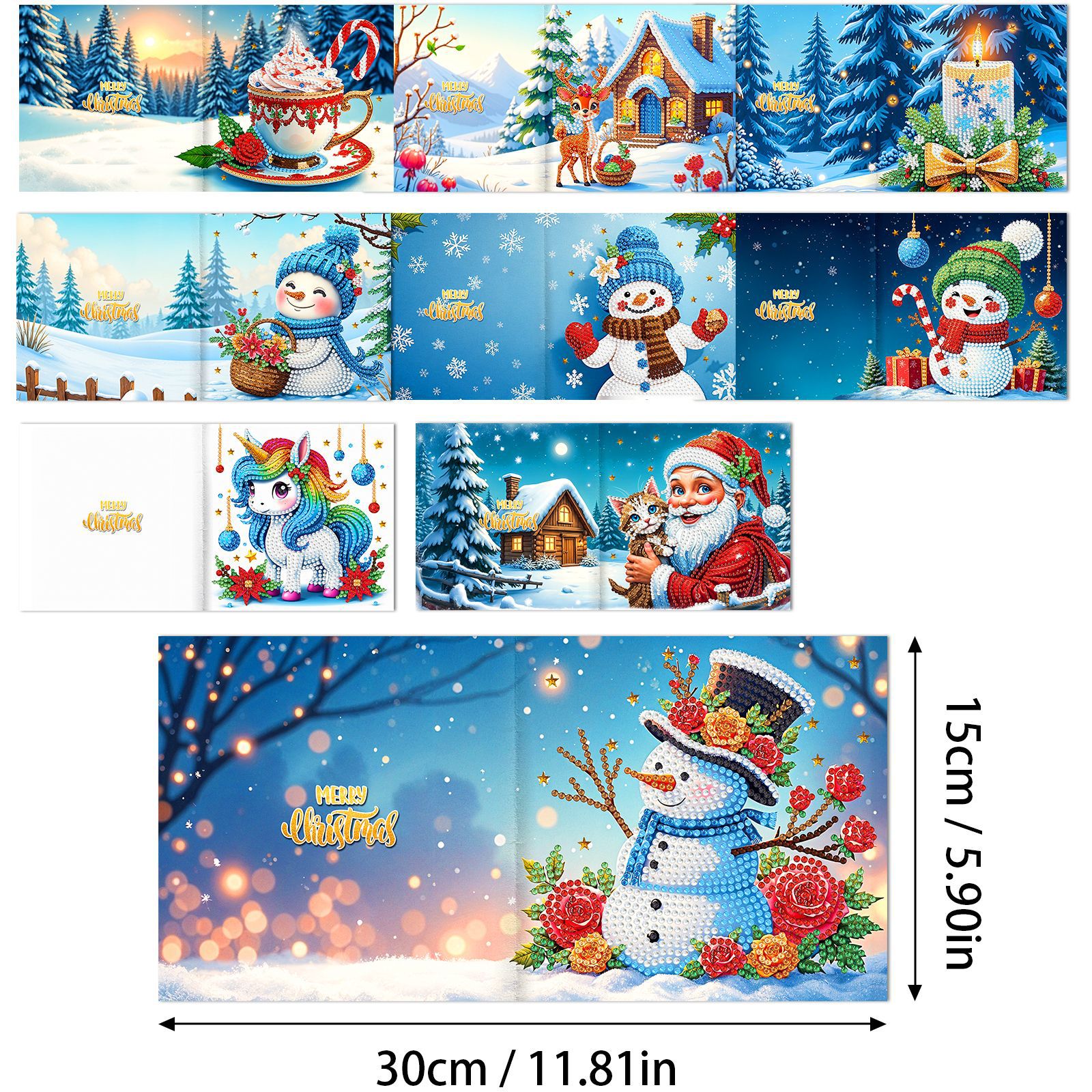 Explosiones transfronterizas de Navidad multiserie de tarjetas de felicitación puntuales hechas a mano 9 conjuntos de sobre de diamante 6 conjuntos de dibujos animados