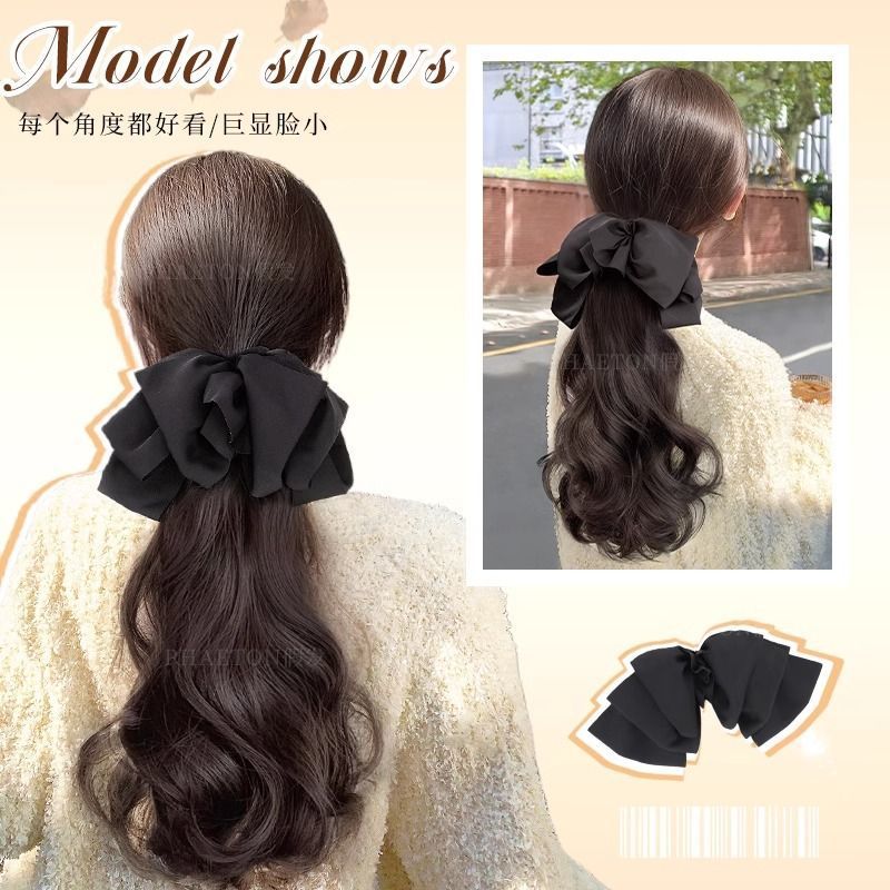 Gran onda alta cola de caballo mujer agarrar clip arco de cabello largo simulación de cabello peluca rizada baja cola de caballo