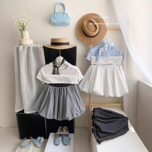 复古格子花苞裙小个子半身裙女夏百搭防走光A字短裙黑白系蓬蓬裙